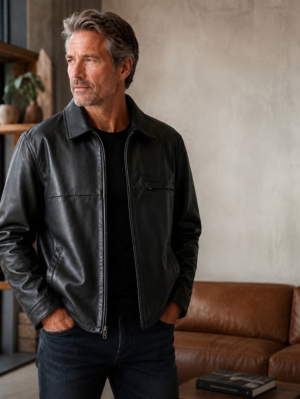 Shaver Lake Men's Lined Leather Classic Black Leather Jacket Size Large. EUC.